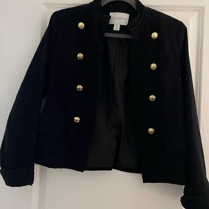 Military style black velour jacket with gold military buttons size s